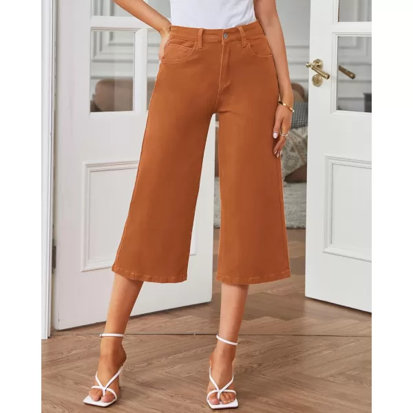 GRAPENT Jean Capris for Women Wide Leg Jeans High Waisted Crop Denim Capri Pants Stretchy BaggyRust