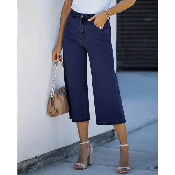 GRAPENT Jean Capris for Women Wide Leg Jeans High Waisted Crop Denim Capri Pants Stretchy BaggyTwilight Blue