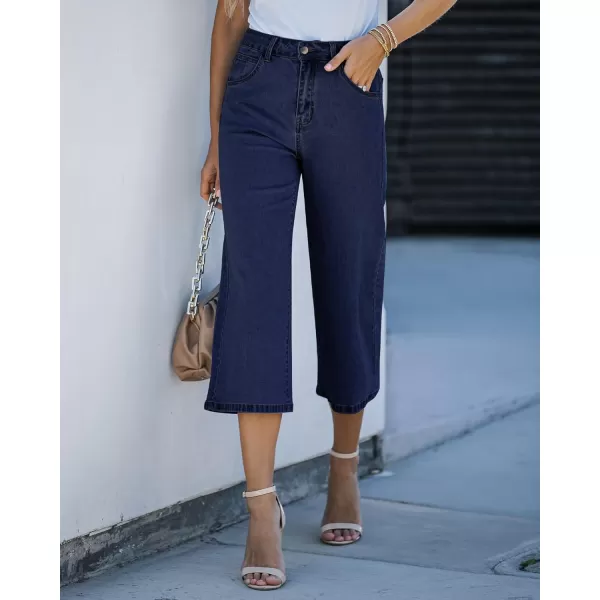 GRAPENT Jean Capris for Women Wide Leg Jeans High Waisted Crop Denim Capri Pants Stretchy BaggyTwilight Blue