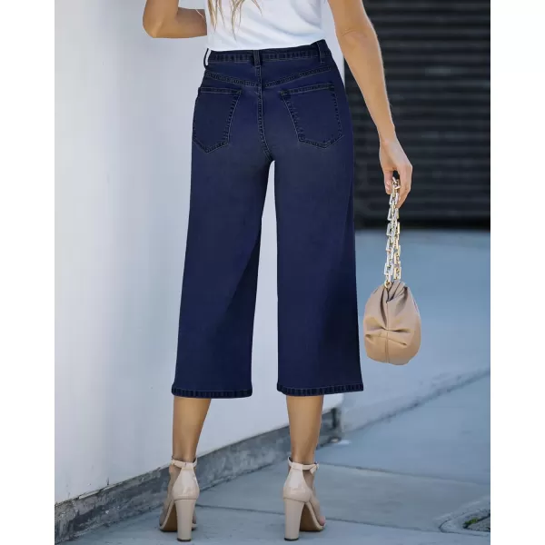 GRAPENT Jean Capris for Women Wide Leg Jeans High Waisted Crop Denim Capri Pants Stretchy BaggyTwilight Blue