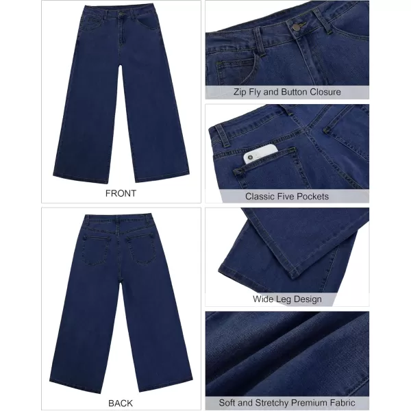 GRAPENT Jean Capris for Women Wide Leg Jeans High Waisted Crop Denim Capri Pants Stretchy BaggyTwilight Blue