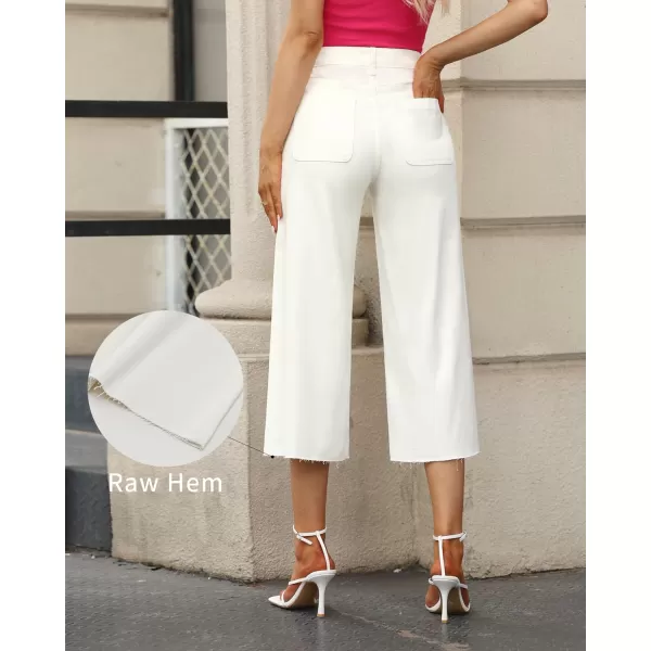 GRAPENT Jean Capris for Women Wide Leg Jeans High Waisted Seamed Front Raw Hem Denim Capri Pants StretchyBrilliant White