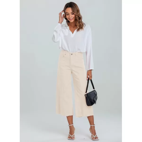 GRAPENT Jean Capris for Women Wide Leg Jeans High Waisted Seamed Front Raw Hem Denim Capri Pants StretchyButtercream