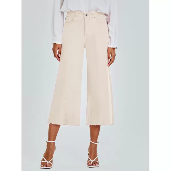 GRAPENT Jean Capris for Women Wide Leg Jeans High Waisted Seamed Front Raw Hem Denim Capri Pants StretchyButtercream