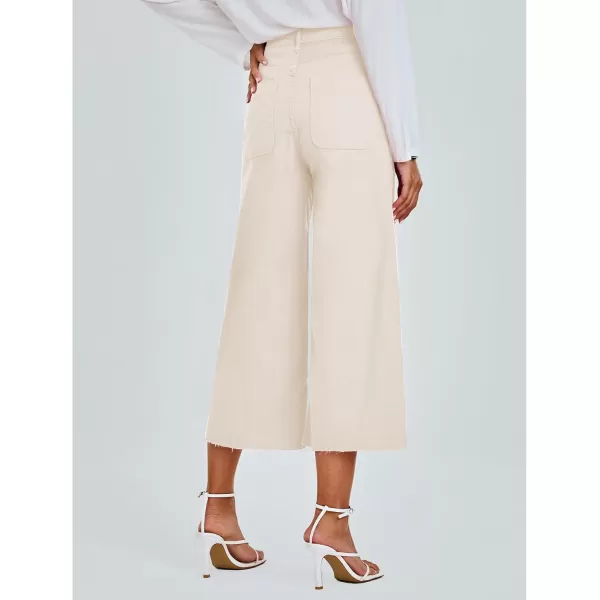 GRAPENT Jean Capris for Women Wide Leg Jeans High Waisted Seamed Front Raw Hem Denim Capri Pants StretchyButtercream