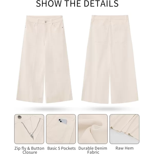 GRAPENT Jean Capris for Women Wide Leg Jeans High Waisted Seamed Front Raw Hem Denim Capri Pants StretchyButtercream