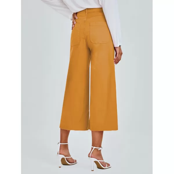 GRAPENT Jean Capris for Women Wide Leg Jeans High Waisted Seamed Front Raw Hem Denim Capri Pants StretchyGolden Orange