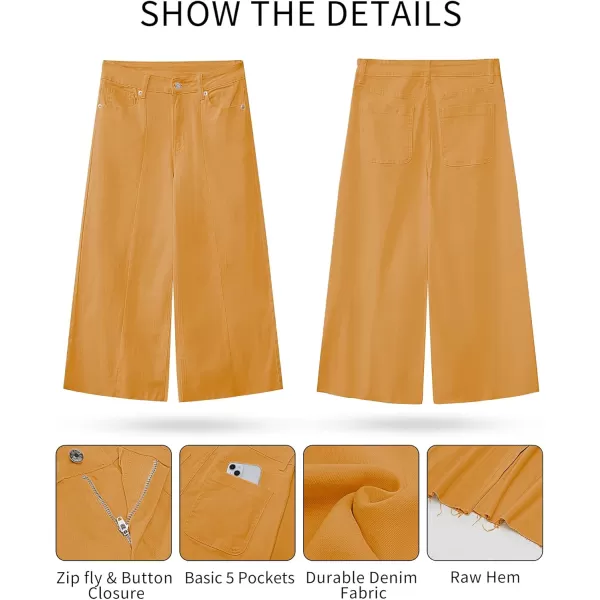 GRAPENT Jean Capris for Women Wide Leg Jeans High Waisted Seamed Front Raw Hem Denim Capri Pants StretchyGolden Orange