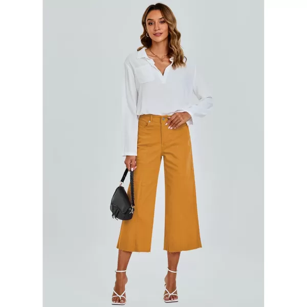 GRAPENT Jean Capris for Women Wide Leg Jeans High Waisted Seamed Front Raw Hem Denim Capri Pants StretchyGolden Orange