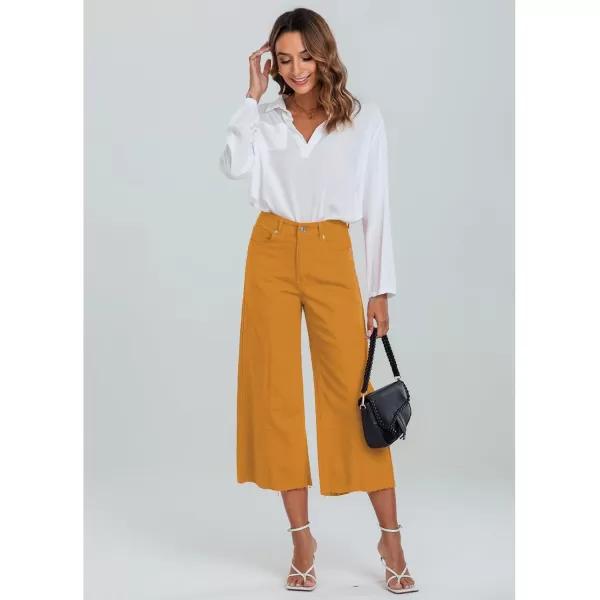GRAPENT Jean Capris for Women Wide Leg Jeans High Waisted Seamed Front Raw Hem Denim Capri Pants StretchyGolden Orange