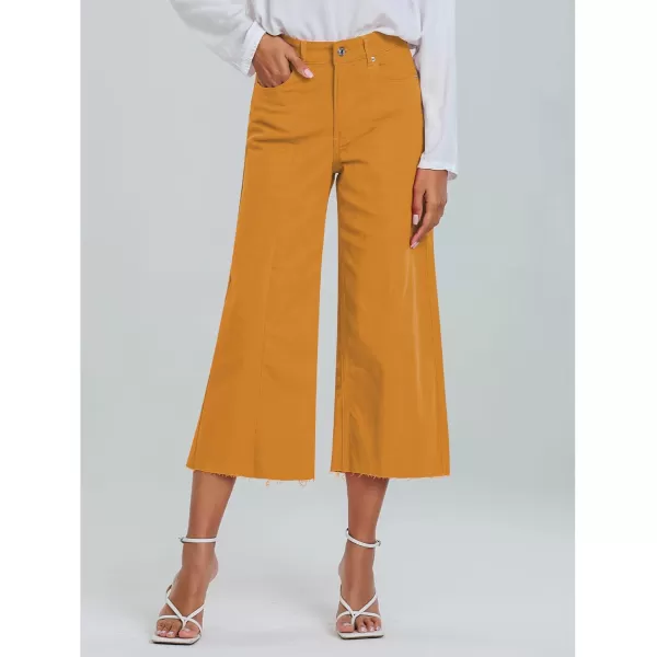 GRAPENT Jean Capris for Women Wide Leg Jeans High Waisted Seamed Front Raw Hem Denim Capri Pants StretchyGolden Orange