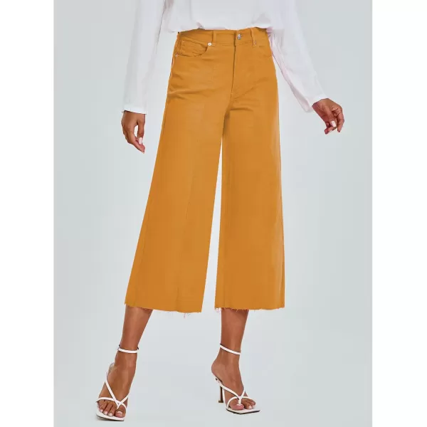 GRAPENT Jean Capris for Women Wide Leg Jeans High Waisted Seamed Front Raw Hem Denim Capri Pants StretchyGolden Orange