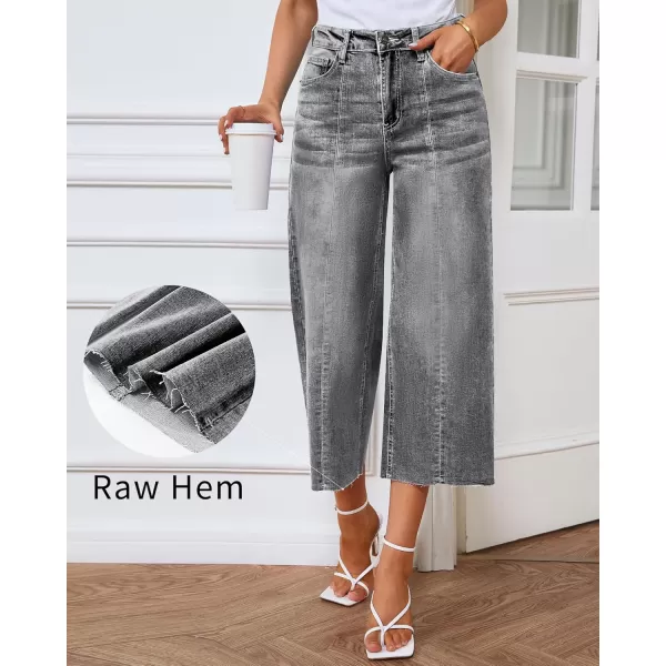 GRAPENT Jean Capris for Women Wide Leg Jeans High Waisted Seamed Front Raw Hem Denim Capri Pants StretchyGray