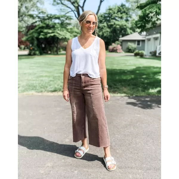 GRAPENT Jean Capris for Women Wide Leg Jeans High Waisted Seamed Front Raw Hem Denim Capri Pants StretchyPecan Brown