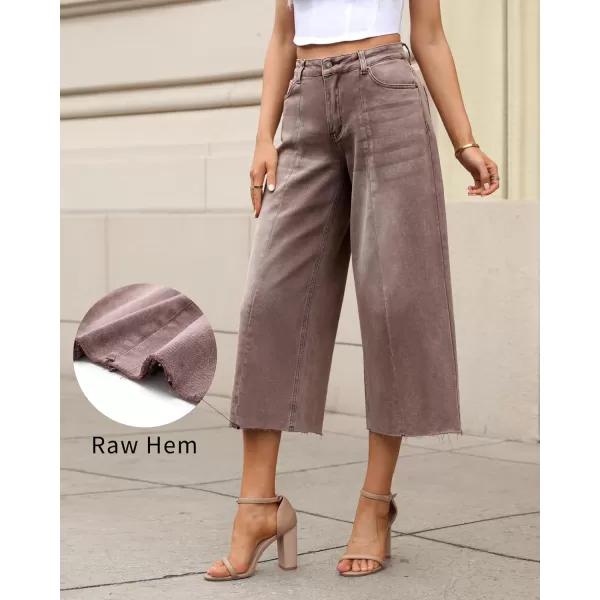 GRAPENT Jean Capris for Women Wide Leg Jeans High Waisted Seamed Front Raw Hem Denim Capri Pants StretchyPecan Brown