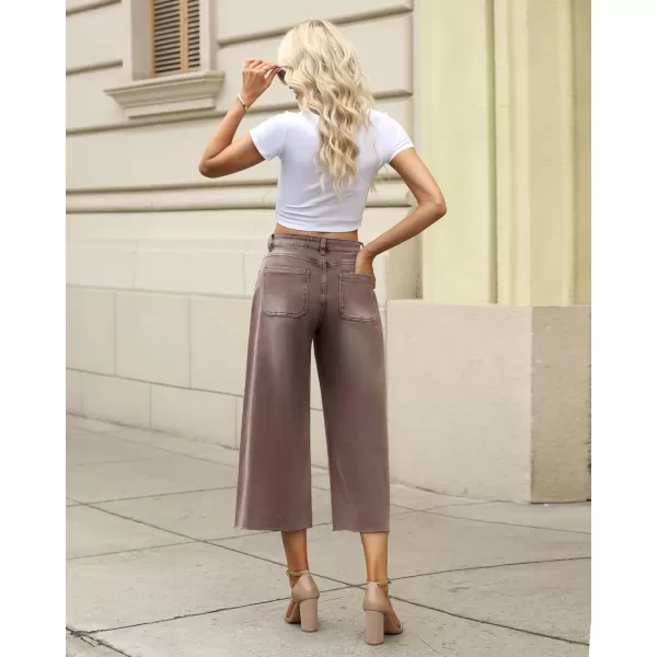 GRAPENT Jean Capris for Women Wide Leg Jeans High Waisted Seamed Front Raw Hem Denim Capri Pants StretchyPecan Brown