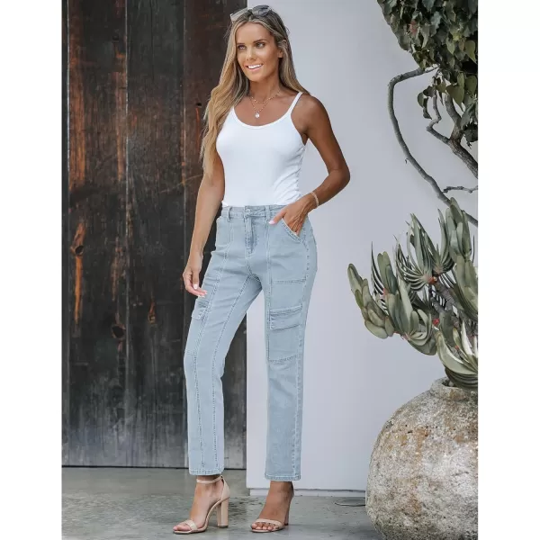 GRAPENT Jeans for Women Fashion Cargo Pants High Waisted Stretch Straight Leg Distressed Denim Pants