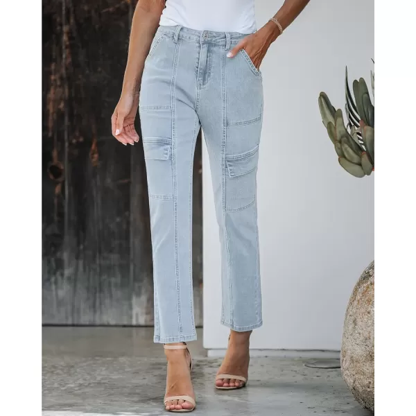 GRAPENT Jeans for Women Fashion Cargo Pants High Waisted Stretch Straight Leg Distressed Denim Pants