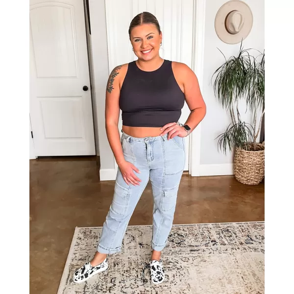 GRAPENT Jeans for Women Fashion Cargo Pants High Waisted Stretch Straight Leg Distressed Denim Pants