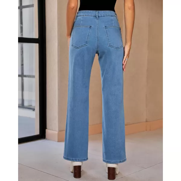 GRAPENT Jeans for Women Fleece Lined Pants High Waisted Stretchy Denim Straight Leg Baggy Jeans Sherpa Warm Winter ClothesBlue Tides