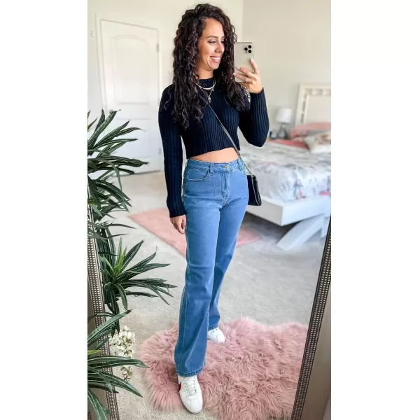 GRAPENT Jeans for Women Fleece Lined Pants High Waisted Stretchy Denim Straight Leg Baggy Jeans Sherpa Warm Winter ClothesBlue Tides