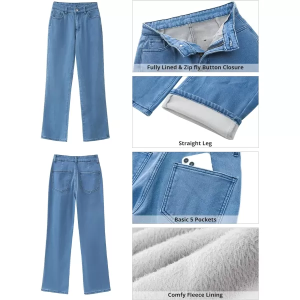 GRAPENT Jeans for Women Fleece Lined Pants High Waisted Stretchy Denim Straight Leg Baggy Jeans Sherpa Warm Winter ClothesBlue Tides