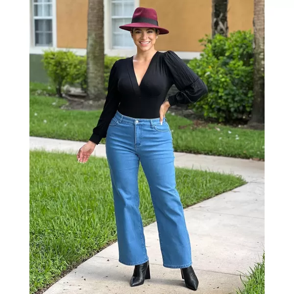 GRAPENT Jeans for Women Fleece Lined Pants High Waisted Stretchy Denim Straight Leg Baggy Jeans Sherpa Warm Winter ClothesBlue Tides