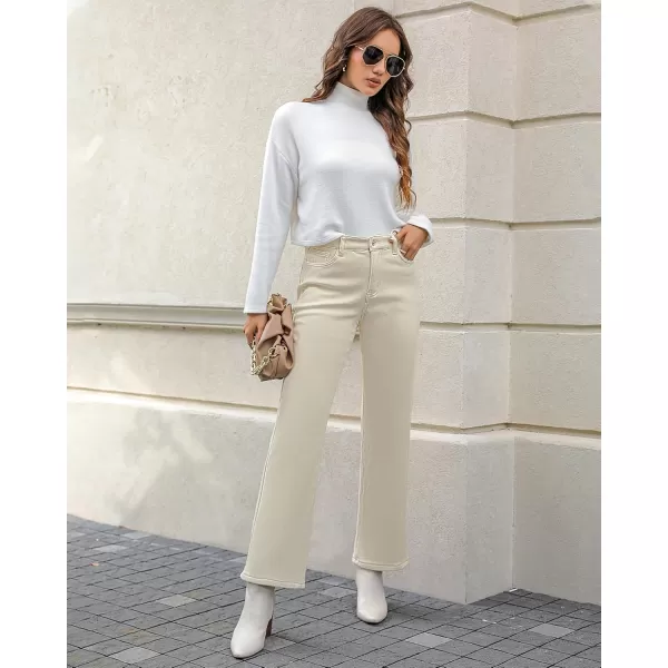 GRAPENT Jeans for Women Fleece Lined Pants High Waisted Stretchy Denim Straight Leg Baggy Jeans Sherpa Warm Winter ClothesCannoli Cream