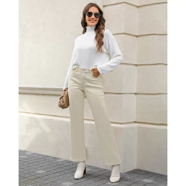 GRAPENT Jeans for Women Fleece Lined Pants High Waisted Stretchy Denim Straight Leg Baggy Jeans Sherpa Warm Winter ClothesCannoli Cream