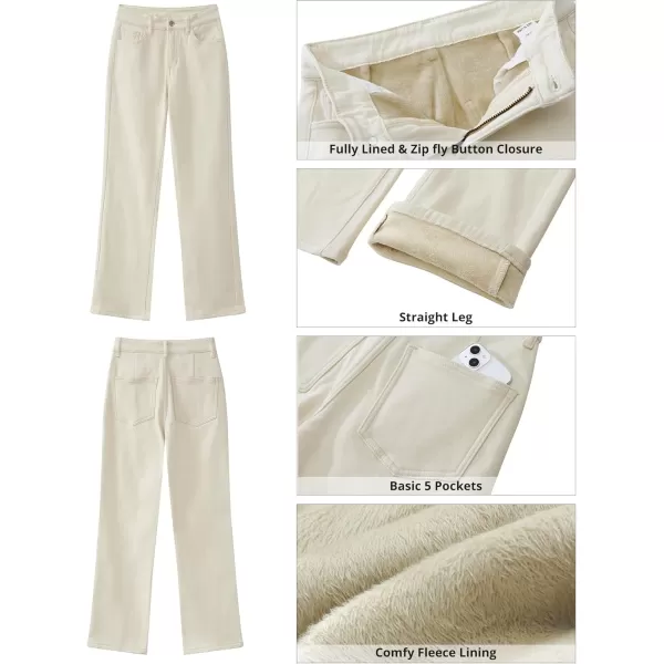 GRAPENT Jeans for Women Fleece Lined Pants High Waisted Stretchy Denim Straight Leg Baggy Jeans Sherpa Warm Winter ClothesCannoli Cream
