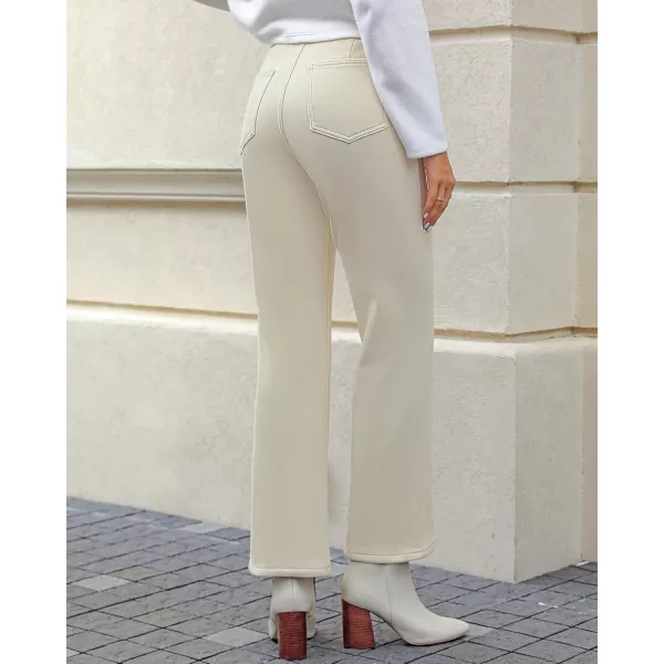 GRAPENT Jeans for Women Fleece Lined Pants High Waisted Stretchy Denim Straight Leg Baggy Jeans Sherpa Warm Winter ClothesCannoli Cream