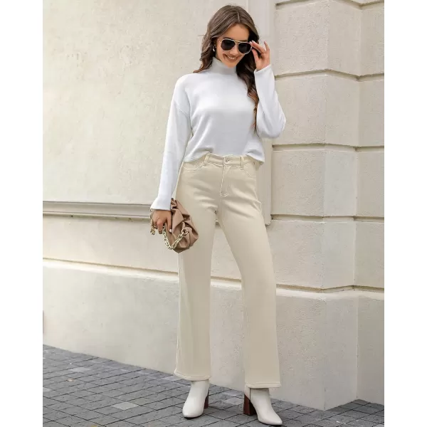 GRAPENT Jeans for Women Fleece Lined Pants High Waisted Stretchy Denim Straight Leg Baggy Jeans Sherpa Warm Winter ClothesCannoli Cream