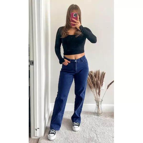 GRAPENT Jeans for Women Fleece Lined Pants High Waisted Stretchy Denim Straight Leg Baggy Jeans Sherpa Warm Winter ClothesLapis Storm
