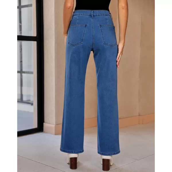 GRAPENT Jeans for Women Fleece Lined Pants High Waisted Stretchy Denim Straight Leg Baggy Jeans Sherpa Warm Winter ClothesMonaco Blue