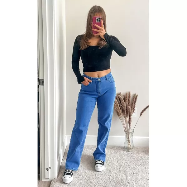 GRAPENT Jeans for Women Fleece Lined Pants High Waisted Stretchy Denim Straight Leg Baggy Jeans Sherpa Warm Winter ClothesMonaco Blue