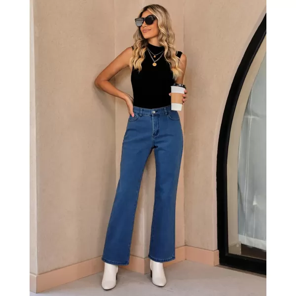 GRAPENT Jeans for Women Fleece Lined Pants High Waisted Stretchy Denim Straight Leg Baggy Jeans Sherpa Warm Winter ClothesMonaco Blue