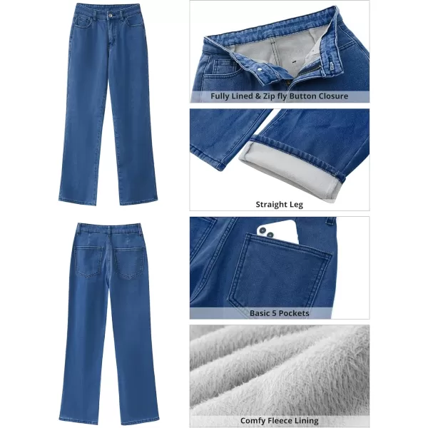 GRAPENT Jeans for Women Fleece Lined Pants High Waisted Stretchy Denim Straight Leg Baggy Jeans Sherpa Warm Winter ClothesMonaco Blue