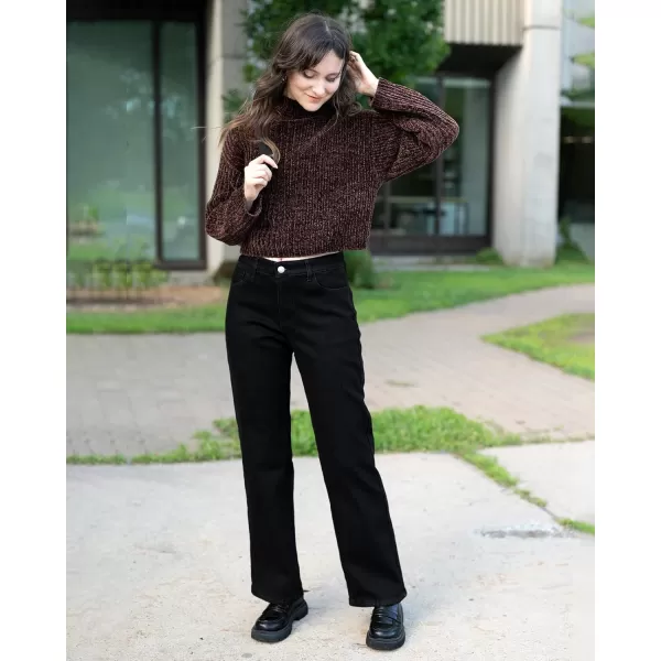 GRAPENT Jeans for Women Fleece Lined Pants High Waisted Stretchy Denim Straight Leg Baggy Jeans Sherpa Warm Winter ClothesSoft Black