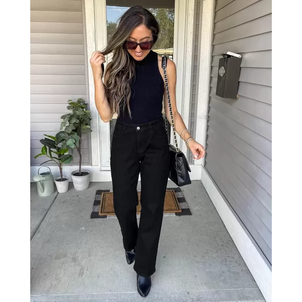 GRAPENT Jeans for Women Fleece Lined Pants High Waisted Stretchy Denim Straight Leg Baggy Jeans Sherpa Warm Winter ClothesSoft Black