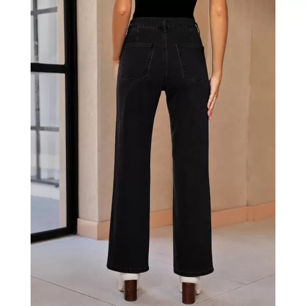 GRAPENT Jeans for Women Fleece Lined Pants High Waisted Stretchy Denim Straight Leg Baggy Jeans Sherpa Warm Winter ClothesSoft Black