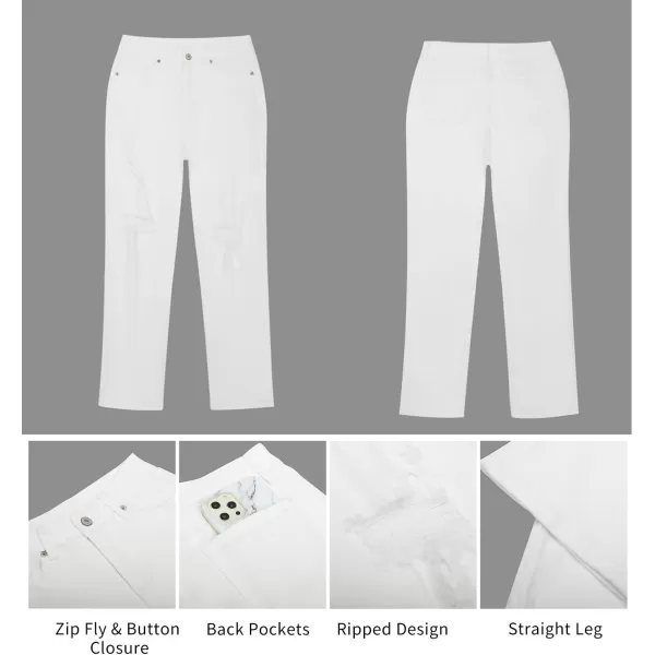 GRAPENT Jeans for Women High Waisted Distressed Straight Leg Ripped Jeans Stretchy Denim Pants Western Outfit 90sBrilliant White