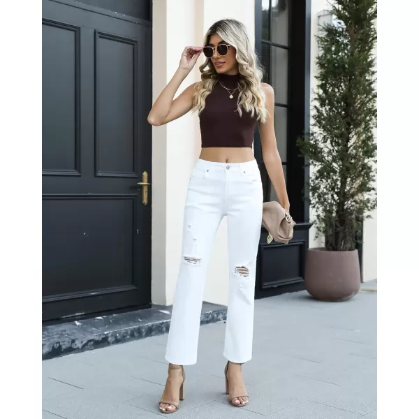 GRAPENT Jeans for Women High Waisted Distressed Straight Leg Ripped Jeans Stretchy Denim Pants Western Outfit 90sBrilliant White