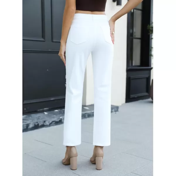 GRAPENT Jeans for Women High Waisted Distressed Straight Leg Ripped Jeans Stretchy Denim Pants Western Outfit 90sBrilliant White