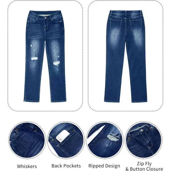 GRAPENT Jeans for Women High Waisted Distressed Straight Leg Ripped Jeans Stretchy Denim Pants Western Outfit 90sClassic Blue