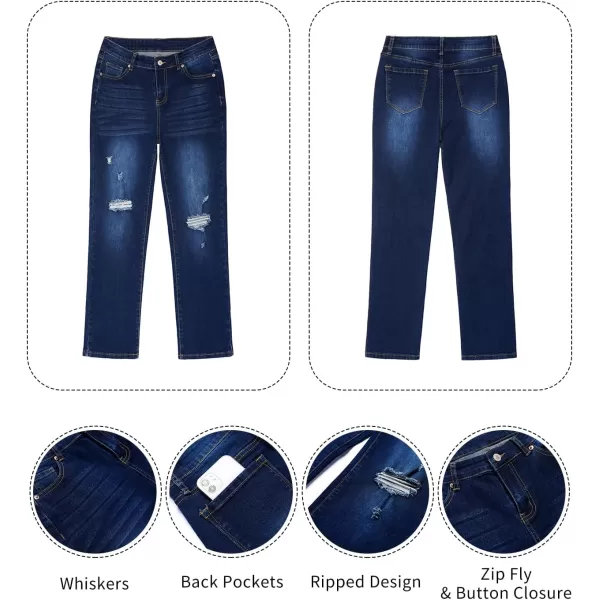 GRAPENT Jeans for Women High Waisted Distressed Straight Leg Ripped Jeans Stretchy Denim Pants Western Outfit 90sCobalt Night Blue