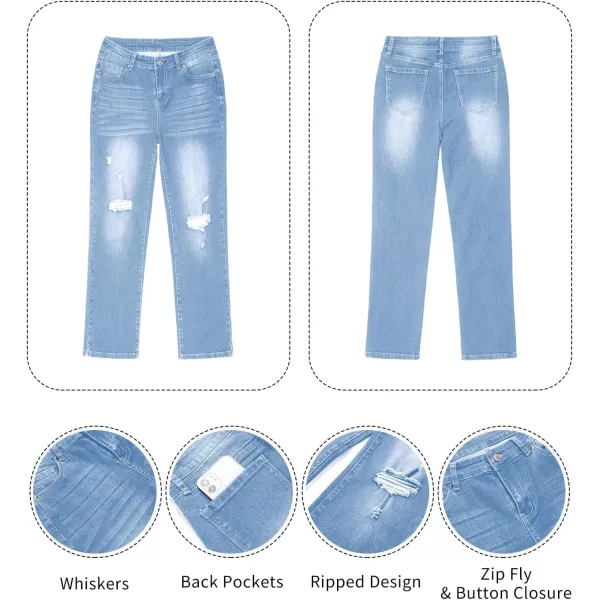 GRAPENT Jeans for Women High Waisted Distressed Straight Leg Ripped Jeans Stretchy Denim Pants Western Outfit 90sCool Blue