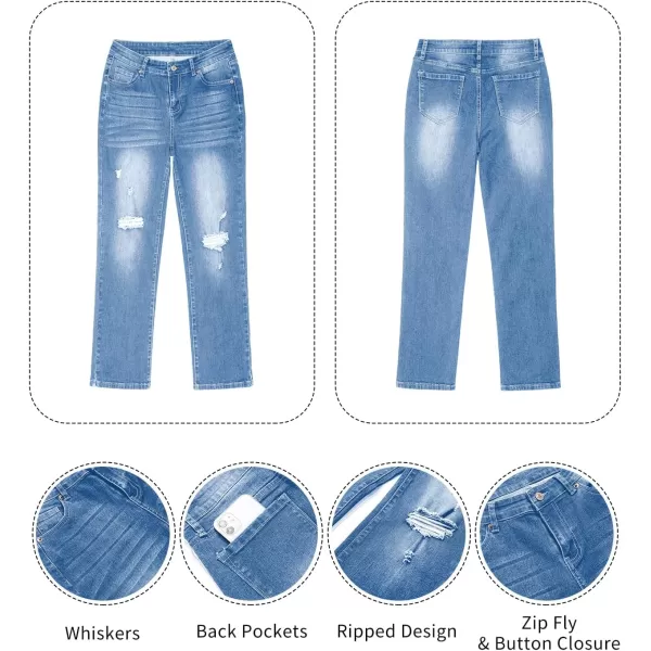 GRAPENT Jeans for Women High Waisted Distressed Straight Leg Ripped Jeans Stretchy Denim Pants Western Outfit 90sMedium Blue