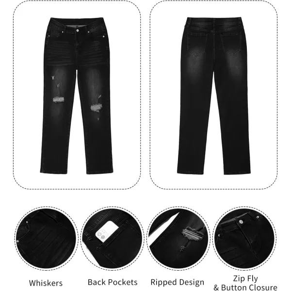 GRAPENT Jeans for Women High Waisted Distressed Straight Leg Ripped Jeans Stretchy Denim Pants Western Outfit 90sSoft Black