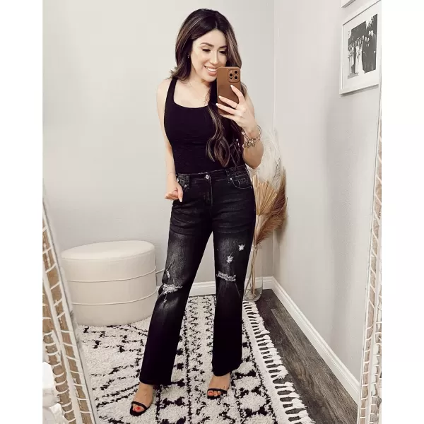GRAPENT Jeans for Women High Waisted Distressed Straight Leg Ripped Jeans Stretchy Denim Pants Western Outfit 90sSoft Black
