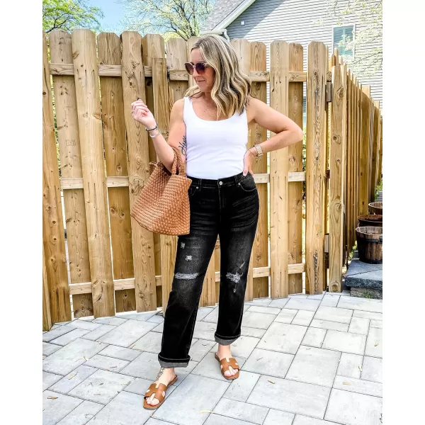 GRAPENT Jeans for Women High Waisted Distressed Straight Leg Ripped Jeans Stretchy Denim Pants Western Outfit 90sSoft Black